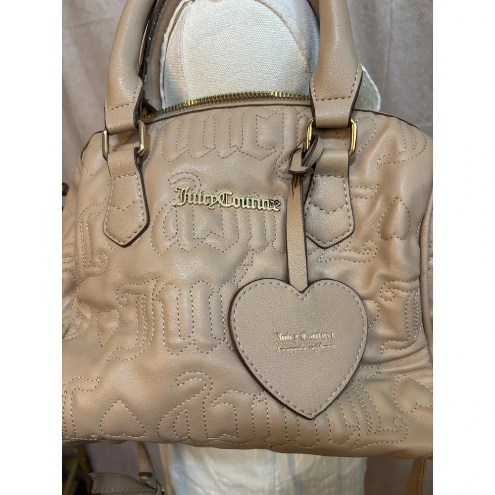 Juicy Couture Beige Embroidered Logo Satchel Crossbody‎ Bag Heart Charm